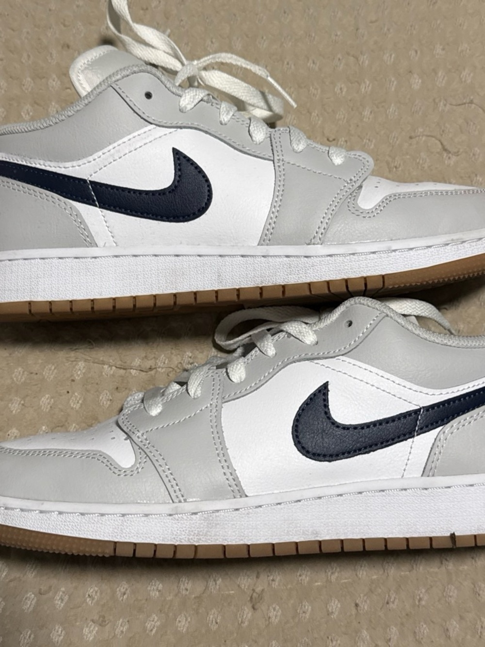 Nike Men’s Low-Top Sneakers in White, Light Gray & Navy with Gum Outsole